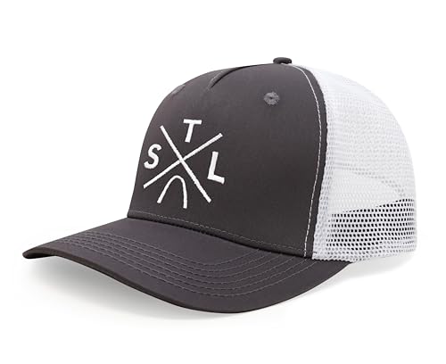 International Tie St. Louis STL Hat for Men and Women - Snapback Trucker Baseball Cap (Grey/White)