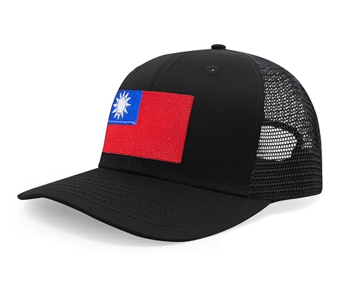 Premium Taiwan Flag Trucker Hat for Men and Women - Snapback Baseball Cap (All Black) - International Tie