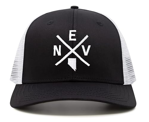 International Tie Nevada NEV Hat for Men and Women - Snapback Trucker Baseball Cap (Black/White)
