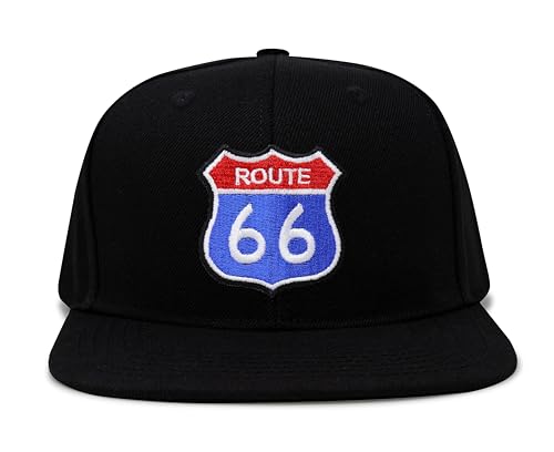 International Tie Premium Route 66 Hat for Men and Women – Mother Road Snapback Trucker Baseball Cap (Black Flatbill)