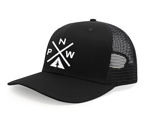 International Tie Pacific Northwest PNW Hat for Men and Women - Snapback Trucker Baseball Cap (All Black) - International Tie