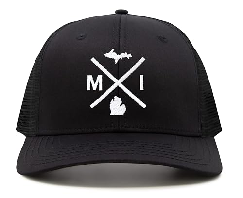 International Tie Michigan MI Hat for Men and Women - Snapback Trucker Baseball Cap (All Black)