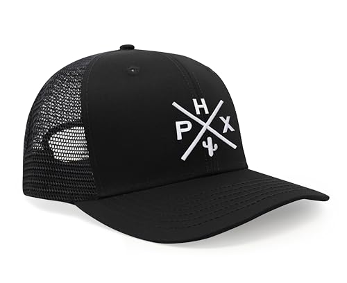 International Tie Phoenix PHX Trucker Hat for Men and Women – Snapback Baseball Cap (All Black)