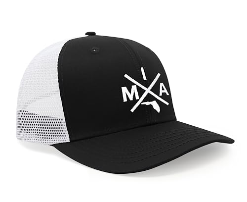 International Tie Miami MIA Hat for Men and Women - Snapback Trucker Baseball Cap (Black/White)