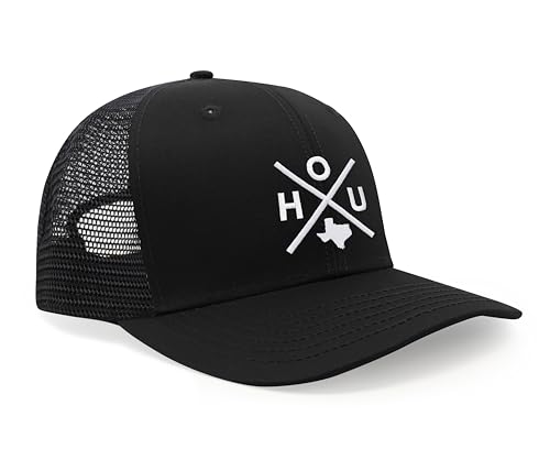International Tie Houston HOU Hat for Men and Women - Snapback Trucker Baseball Cap (All Black)