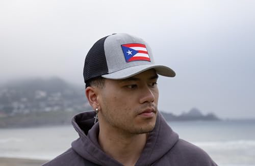 Puerto Rico Flag Snapback Trucker Baseball Hat (Grey Black) - International Tie