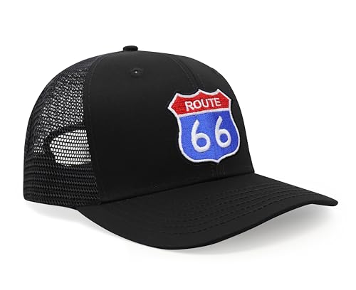 International Tie Premium Route 66 Hat for Men and Women – Mother Road Snapback Trucker Baseball Cap (All Black)