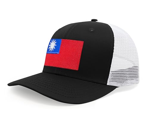 Premium Taiwan Flag Trucker Hat for Men and Women - Snapback Baseball Cap (Black White) - International Tie