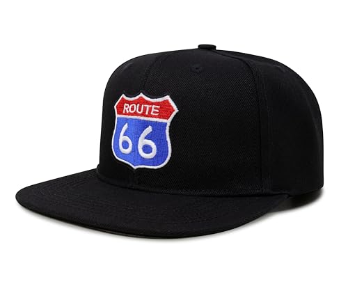 International Tie Premium Route 66 Hat for Men and Women – Mother Road Snapback Trucker Baseball Cap (Black Flatbill) - International Tie