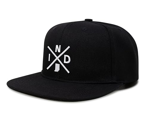 International Tie Indiana IND Hat for Men and Women - Snapback Trucker Baseball Cap (Black Flatbill) - International Tie