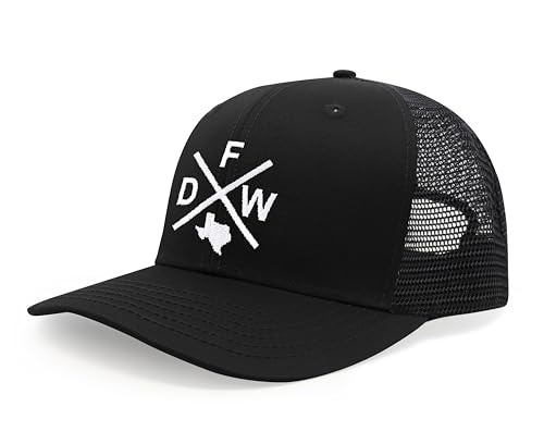 International Tie Dallas Fort Worth DFW Hat for Men and Women - Snapback Trucker Baseball Cap (All Black)
