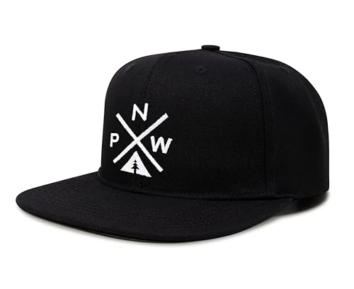 International Tie Pacific Northwest PNW Hat for Men and Women - Snapback Trucker Baseball Cap (Black Flatbill) - International Tie