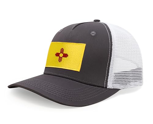 International Tie Premium New Mexico State Flag Hat for Men and Women - Snapback Trucker Baseball Cap (Grey White)