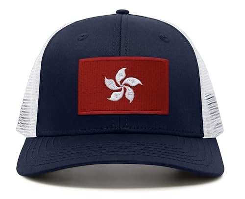 International Tie Premium Hong Kong Flag Hat for Men and Women - Snapback Trucker Baseball Cap (Navy White)