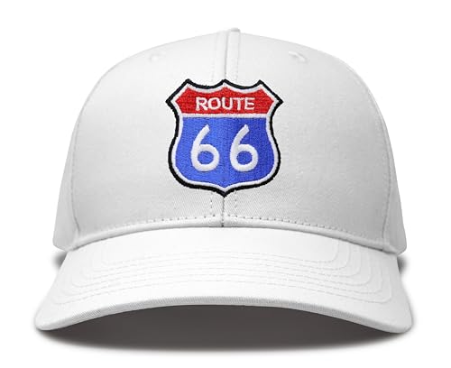 International Tie Premium Route 66 Hat for Men and Women – Mother Road Snapback Trucker Baseball Cap (All White)