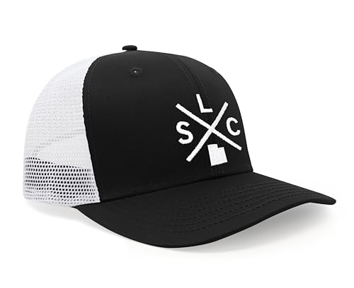 International Tie Salt Lake City SLC Hat for Men and Women - Snapback Trucker Baseball Cap (Black/White)