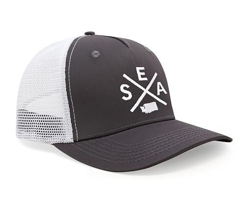 International Tie Seattle SEA Hat for Men and Women - Snapback Trucker Baseball Cap (Grey/White)
