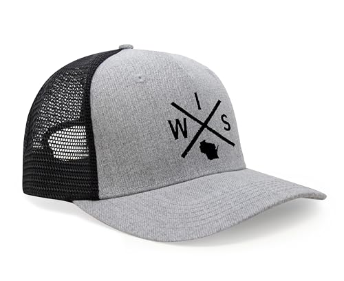 International Tie Wisconsin WIS Hat for Men and Women - Snapback Trucker Baseball Cap (Grey/Black)