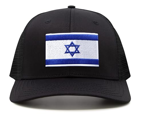 International Tie Premium Israel Flag Hat for Men and Women - Snapback Trucker Baseball Cap (All Black)