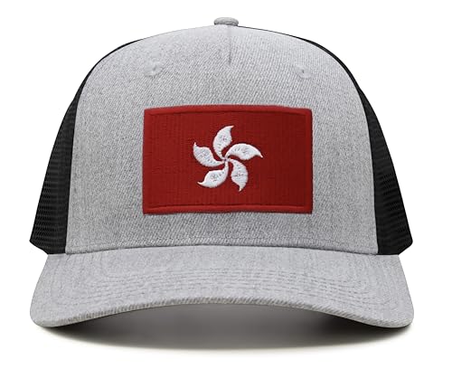 International Tie Premium Hong Kong Flag Hat for Men and Women - Snapback Trucker Baseball Cap (Grey Black)