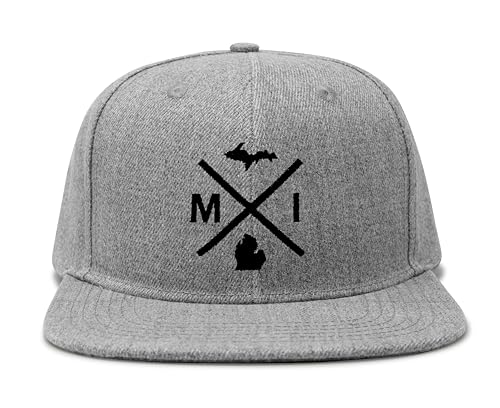 International Tie Michigan MI Hat for Men and Women - Snapback Trucker Baseball Cap (Grey Flatbill)