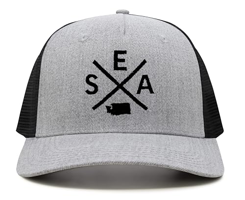 International Tie Seattle SEA Hat for Men and Women - Snapback Trucker Baseball Cap (Grey/Black)