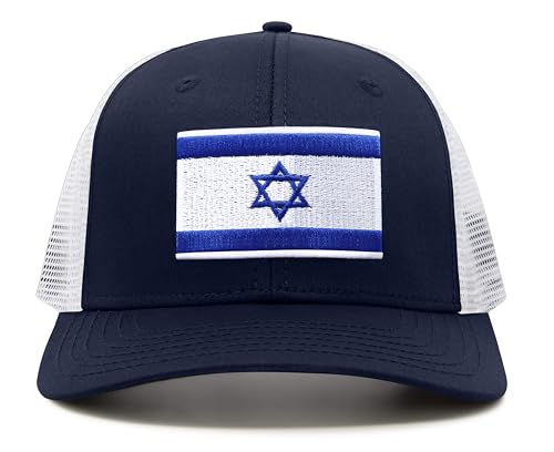 International Tie Premium Israel Flag Hat for Men and Women - Snapback Trucker Baseball Cap (Navy White)