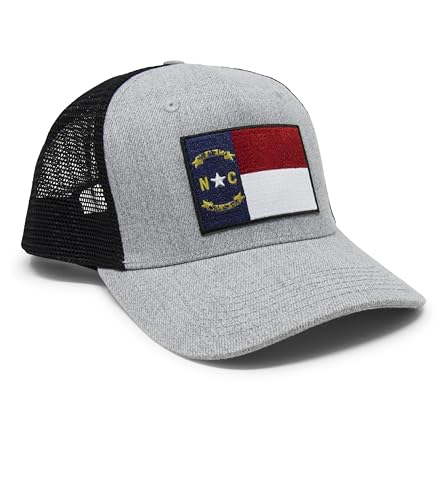 International Tie State Hat for Men and Women, Adjustable Snapback Trucker Baseball Cap with Embroidered Patch (North Carolina, Grey Black)
