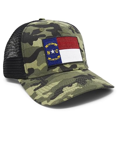 North Carolina Flag Trucker Baseball Snapback Hat (Camouflage) - International Tie