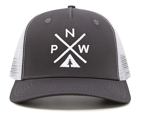 International Tie Pacific Northwest PNW Hat for Men and Women - Snapback Trucker Baseball Cap (Grey/White)