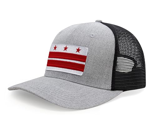 International Tie Premium Washington DC Flag Hat for Men and Women - Snapback Trucker Baseball Cap (Grey Black)