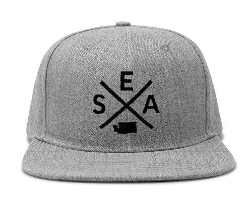 International Tie Seattle SEA Hat for Men and Women - Snapback Trucker Baseball Cap (Grey Flatbill)