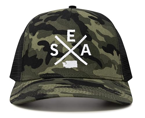 International Tie Seattle SEA Hat for Men and Women - Snapback Trucker Baseball Cap (Camouflage)