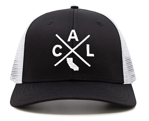 International Tie Premium California Cal Hat for Men and Women – Snapback Trucker Baseball Cap (Black/White)