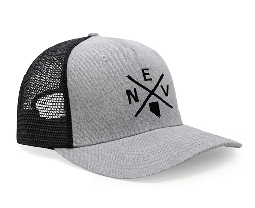 International Tie Nevada NEV Hat for Men and Women - Snapback Trucker Baseball Cap (Grey/Black)