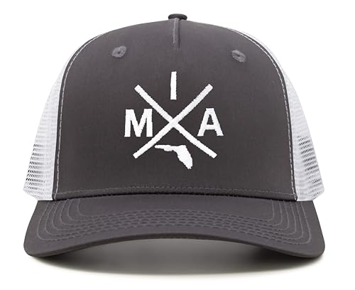 International Tie Miami MIA Hat for Men and Women - Snapback Trucker Baseball Cap (Grey/White)