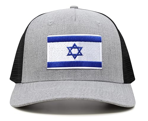 International Tie Premium Israel Flag Hat for Men and Women - Snapback Trucker Baseball Cap (Grey Black)
