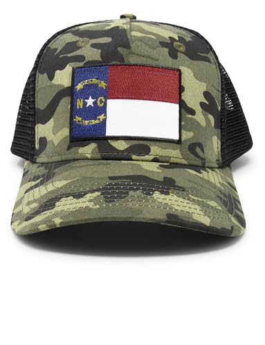 North Carolina Flag Trucker Baseball Snapback Hat (Camouflage) - International Tie