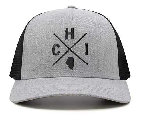 International Tie Premium Chicago CHI Flag Hat Men and Women – Snapback Trucker Baseball Cap (Grey/Black)