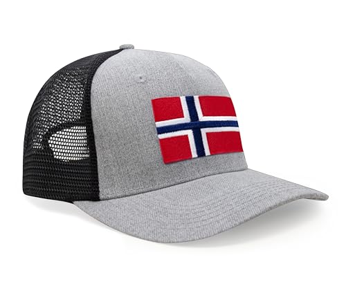 International Tie Country Hat for Men and Women, Adjustable Snapback Trucker Baseball Cap with Embroidered Patch (Norway, Grey Black) - International Tie