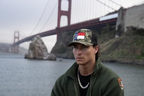 North Carolina Flag Trucker Baseball Snapback Hat (Camouflage) - International Tie