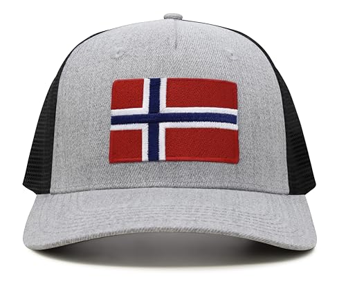 International Tie Premium Norway Flag Hat for Men and Women - Snapback Trucker Baseball Cap (Grey Black)
