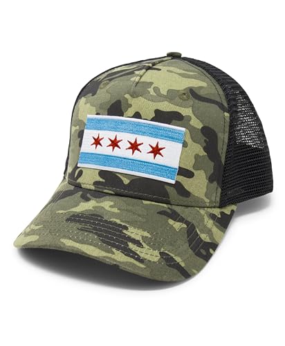 Chicago Flag Trucker Baseball Snapback Hat (Camouflage) - International Tie