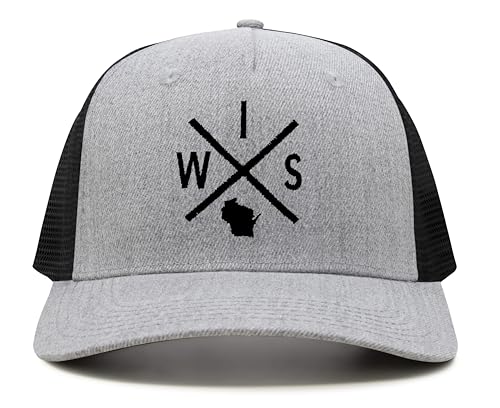 International Tie Wisconsin WIS Hat for Men and Women - Snapback Trucker Baseball Cap (Grey/Black)