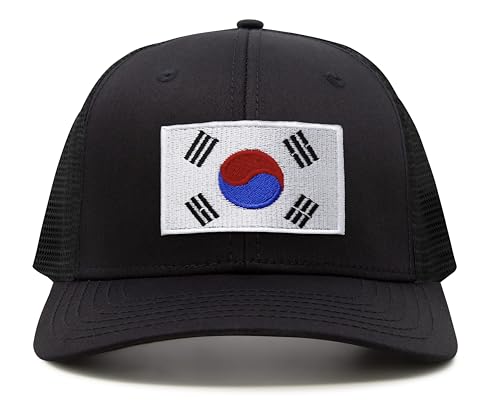 International Tie Premium South Korea Flag Hat for Men and Women - Snapback Trucker Baseball Cap (All Black)