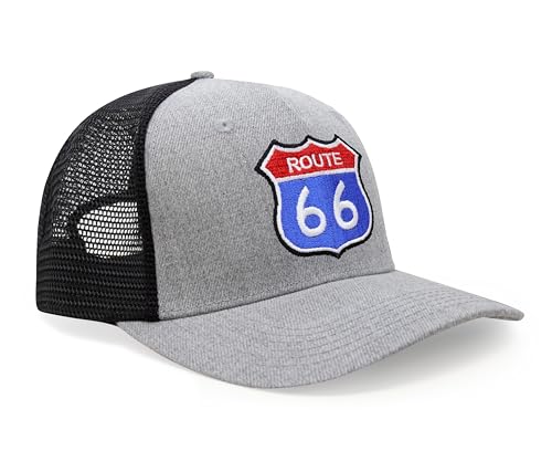 International Tie Premium Route 66 Hat for Men and Women – Mother Road Snapback Trucker Baseball Cap (Grey/Black)