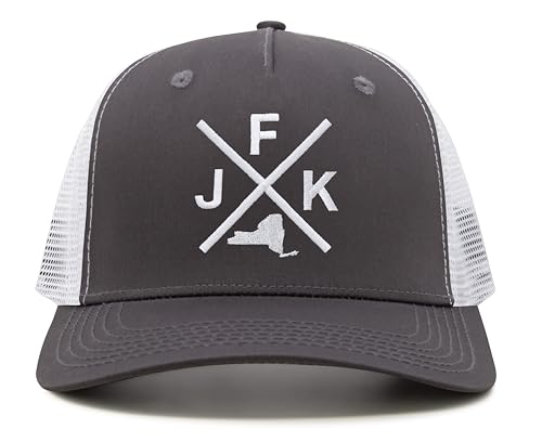 International Tie John F. Kennedy International Airport JFK Hat for Men and Women - Snapback Trucker Baseball Cap (Grey/White)