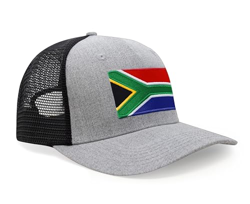 International Tie Premium South Africa Flag Hat for Men and Women - Snapback Trucker Baseball Cap (Grey Black) - International Tie
