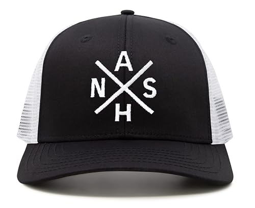 International Tie Nashville NASH Hat for Men and Women - Snapback Trucker Baseball Cap (Black/White)
