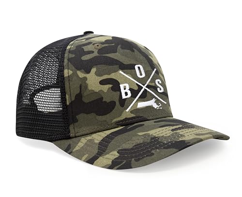 International Tie Premium Boston BOS Hat for Men and Women – Snapback Trucker Baseball Cap (Camouflage)